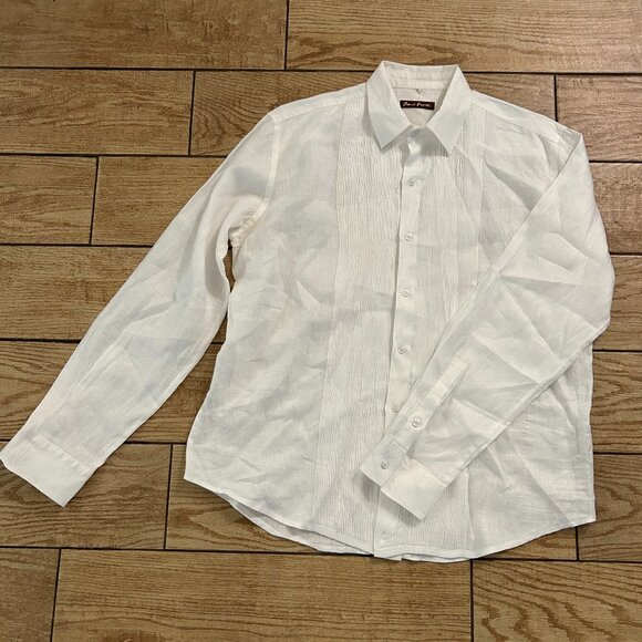 Island Importer Linen Button Down Havana Pleated Shirt Long Sleeve Mens Size XL - Picture 1 of 4